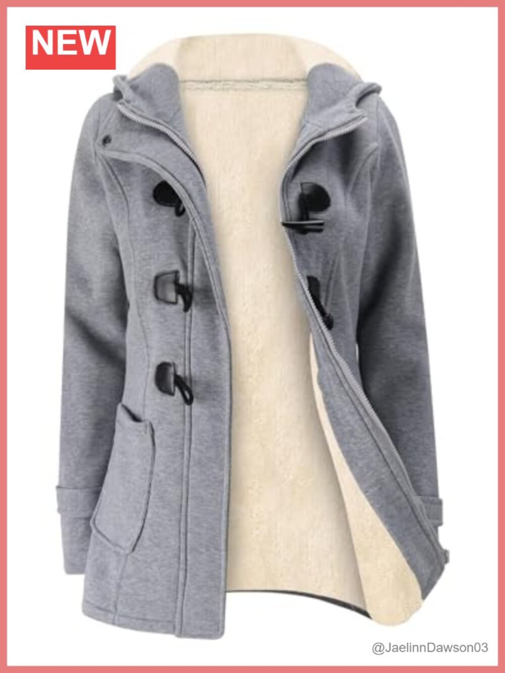 Sherpa Lined Fleece Jacket Duffle Toggle Coat Hooded Winter